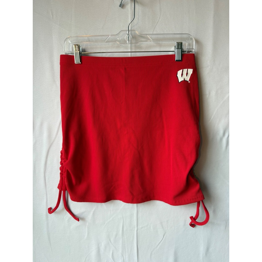 Wisconsin Badgers Red Ribbed Mini Skirt Drawstring Ruched Sides Womens M Unique‎